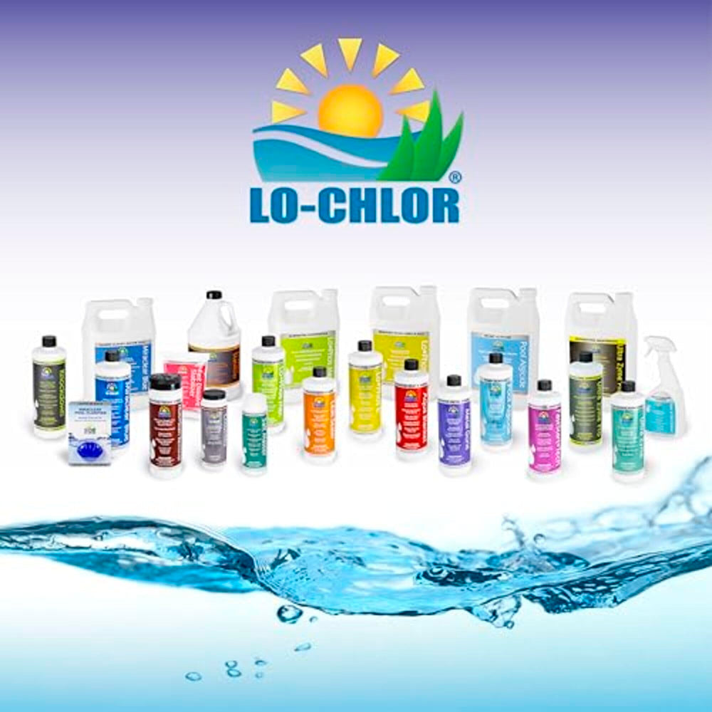 Lo-Chlor Miraclear Gel Tab displayed with pool maintenance tools