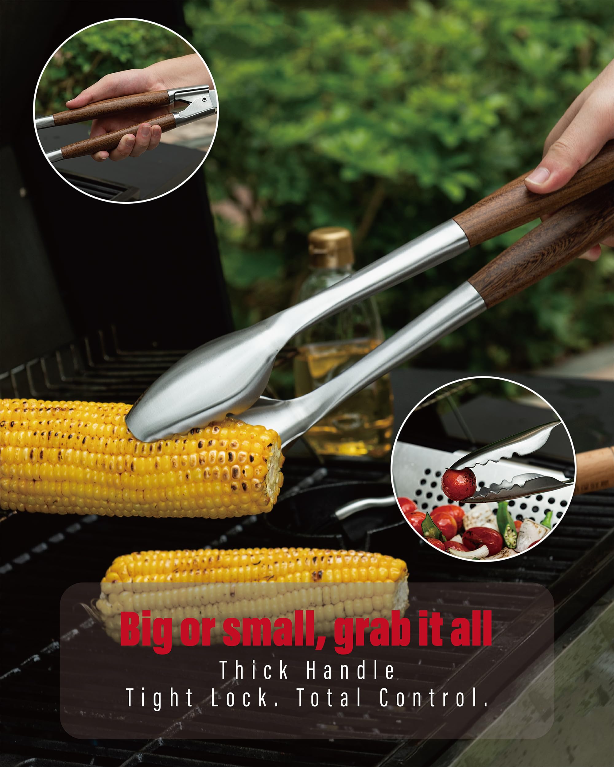 Lockable tongs included in GRILAZ BBQ tools set
