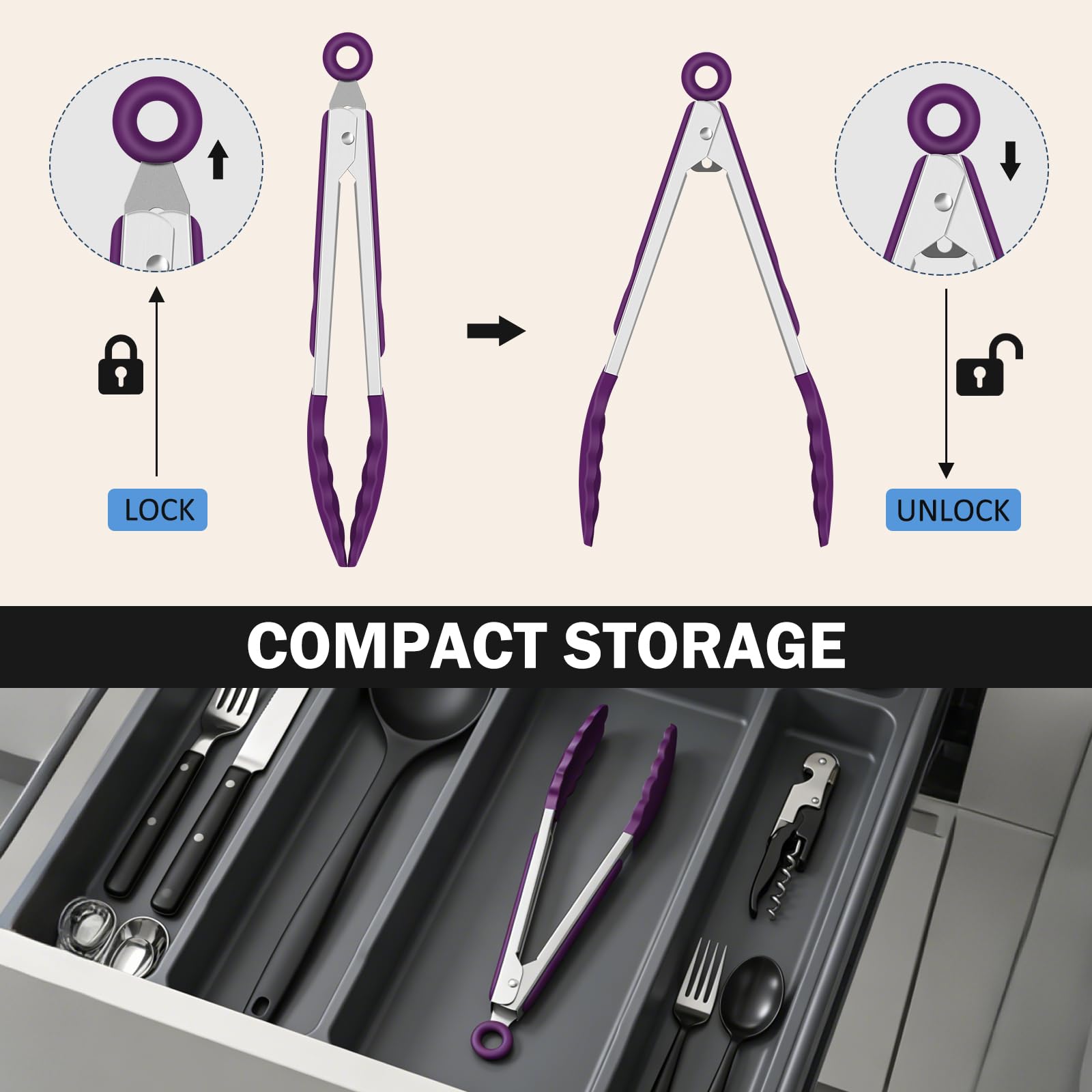 Locking mechanism feature of EEKEDO cooking tongs