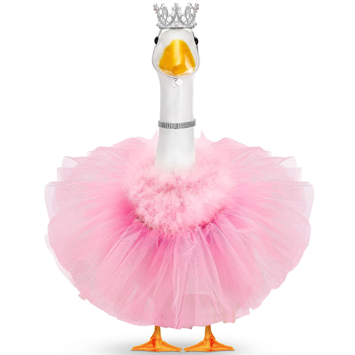 Locmeo Goose Outfit Set front view with silver crown and pink tutu