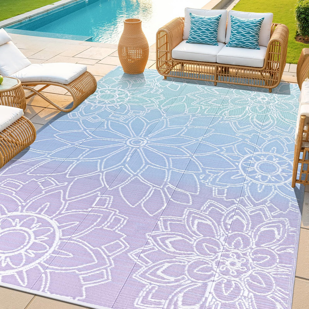 LOKHOM 6x9 ft outdoor rug front view in blue-purple
