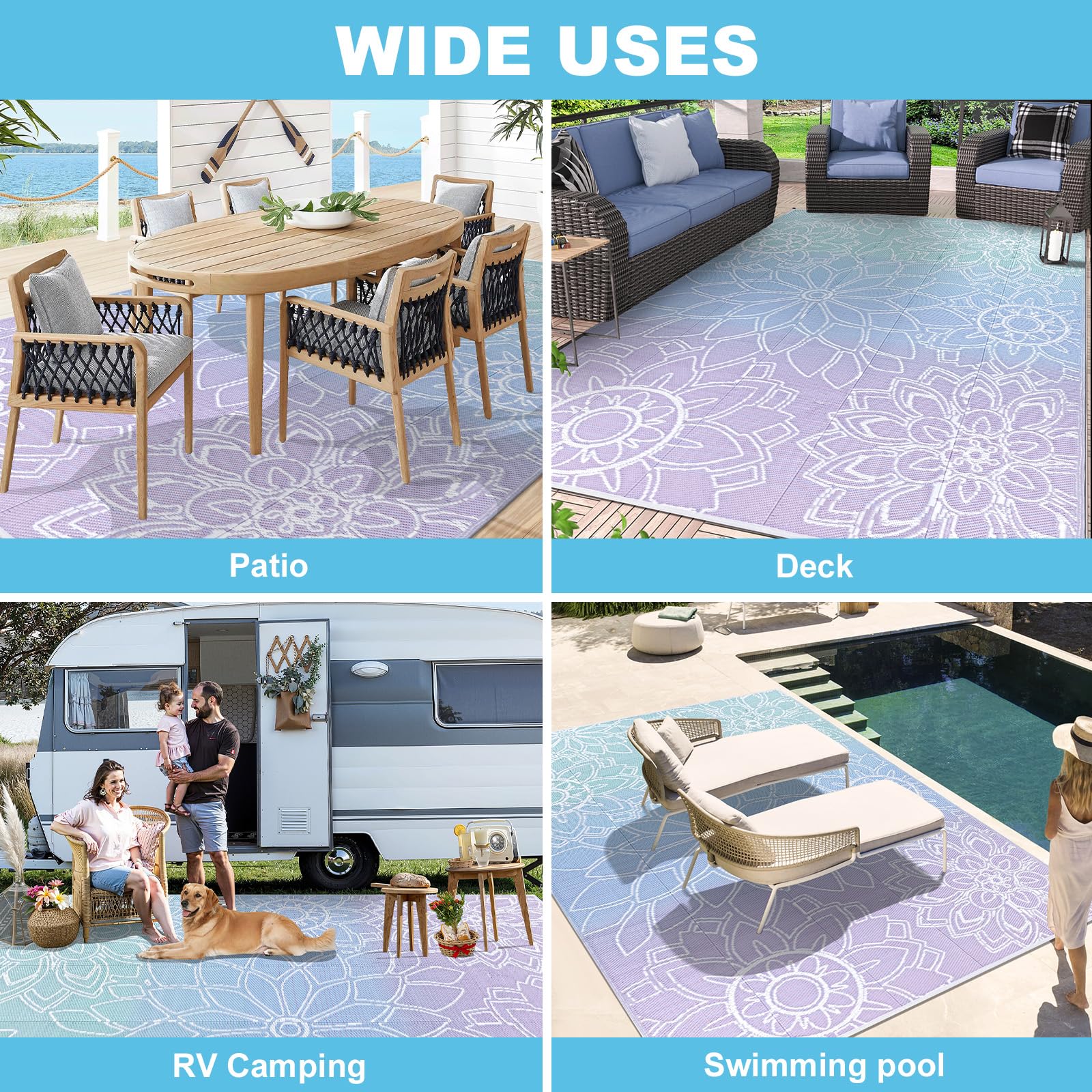 LOKHOM outdoor rug with corner loops and pegs