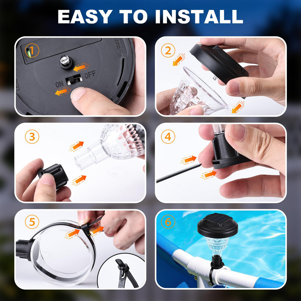 Lomotech solar pool lights showing waterproof design