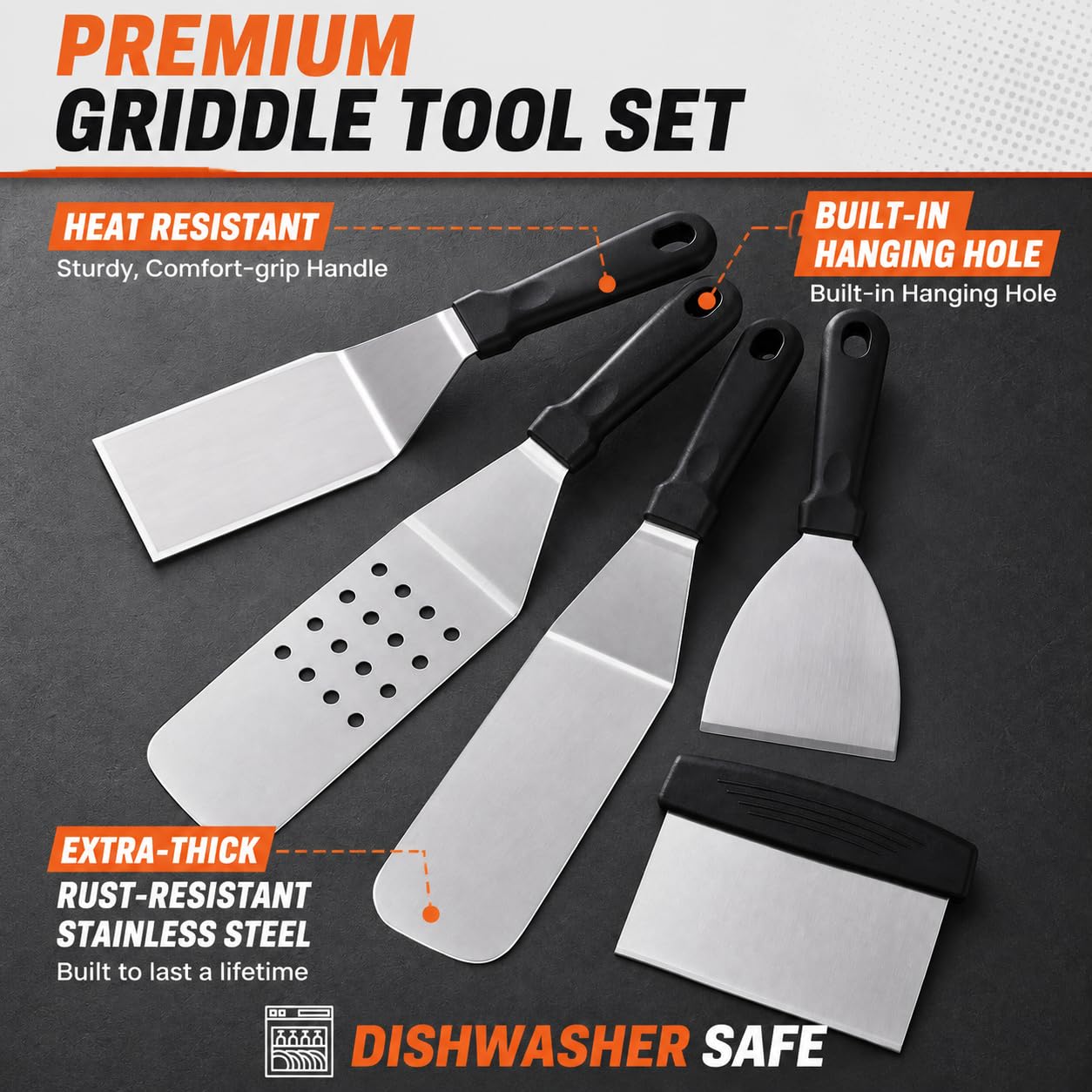 Long slotted spatula from Yekale Griddle Accessories Kit