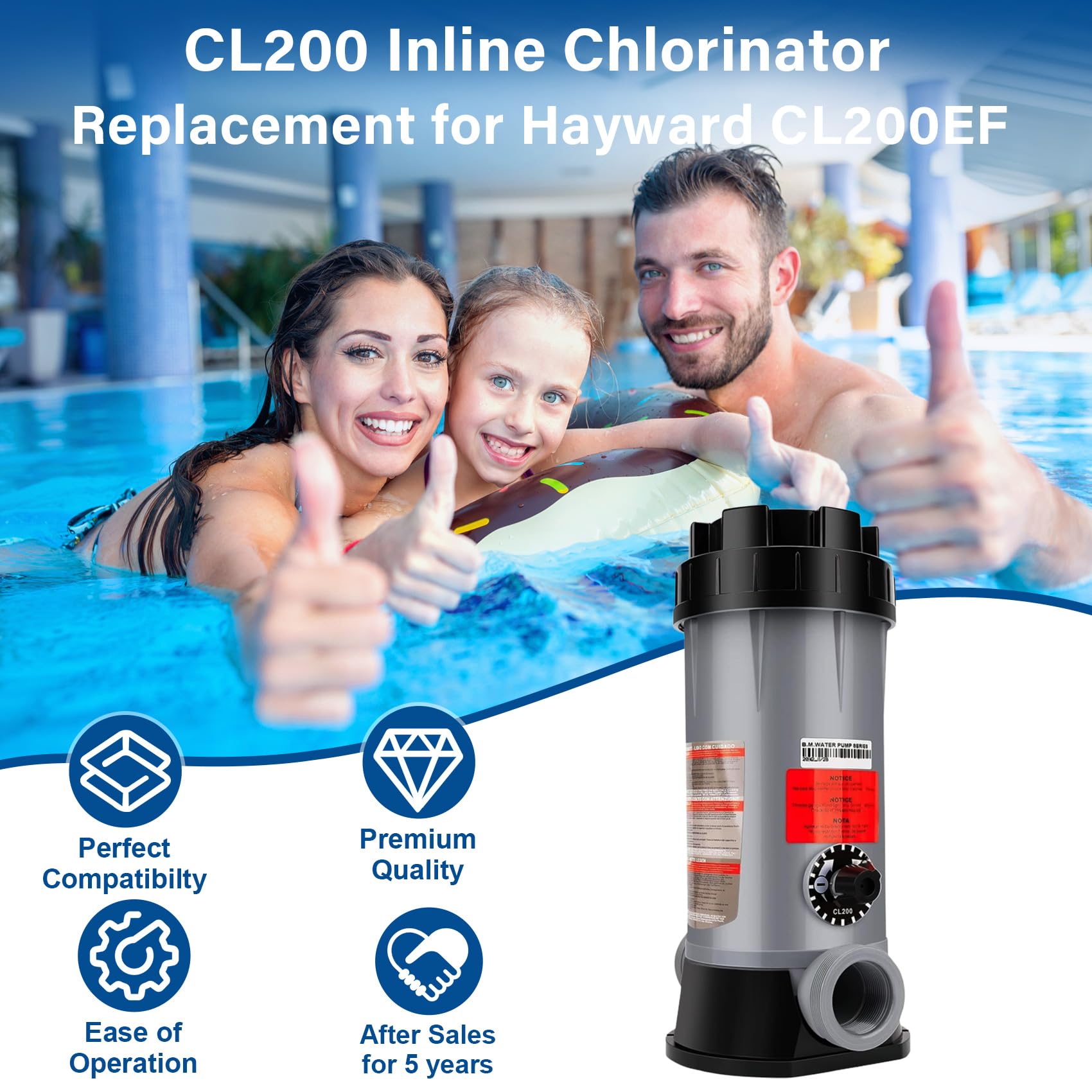 LONGADS CL200 chlorinator dimensions on packaging