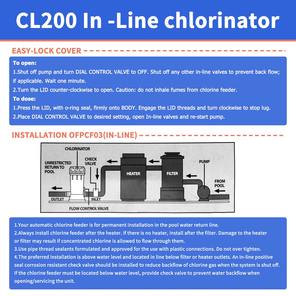 LONGADS CL200 chlorinator with included instructions