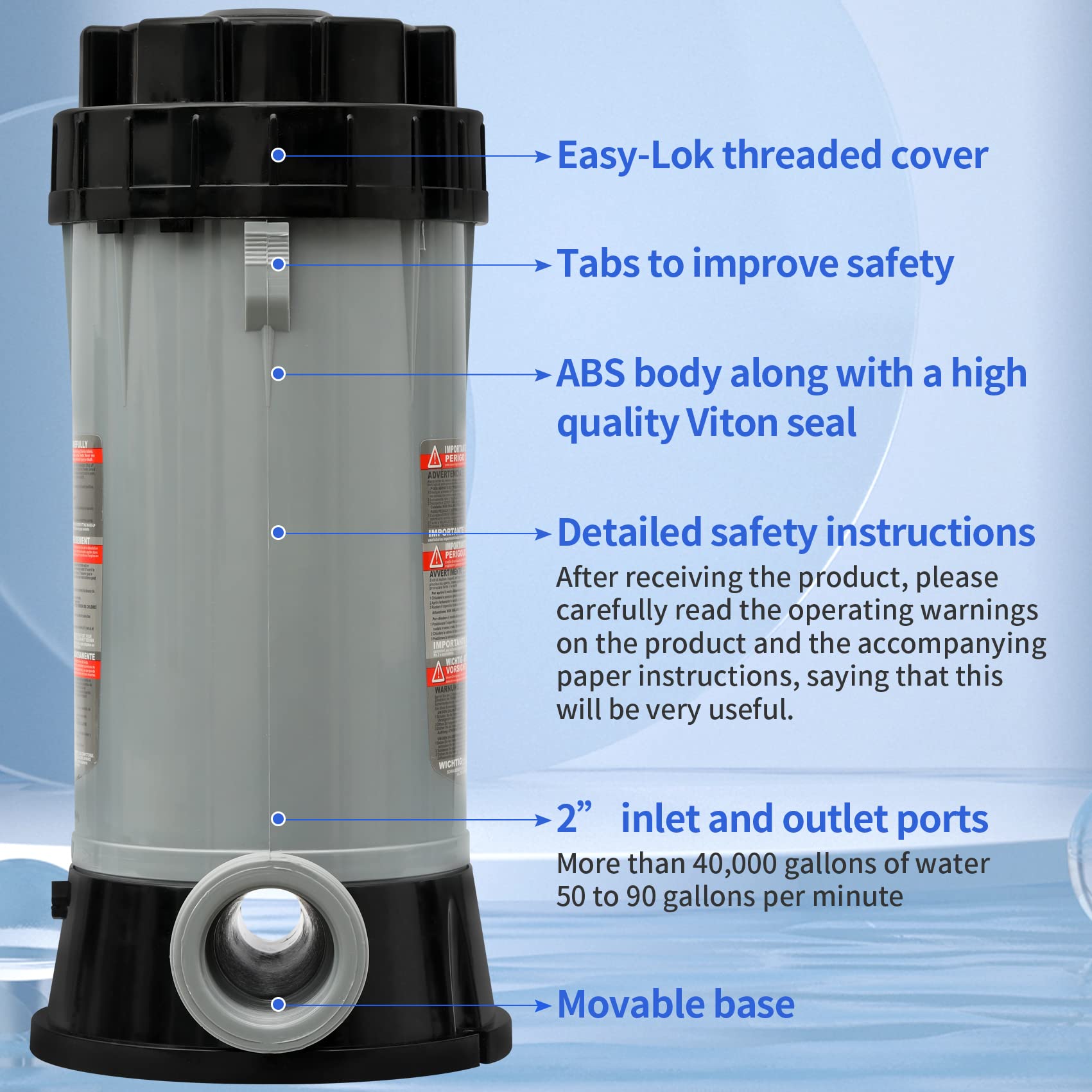 LONGADS CL200 chlorinator with O-rings and lubrication details