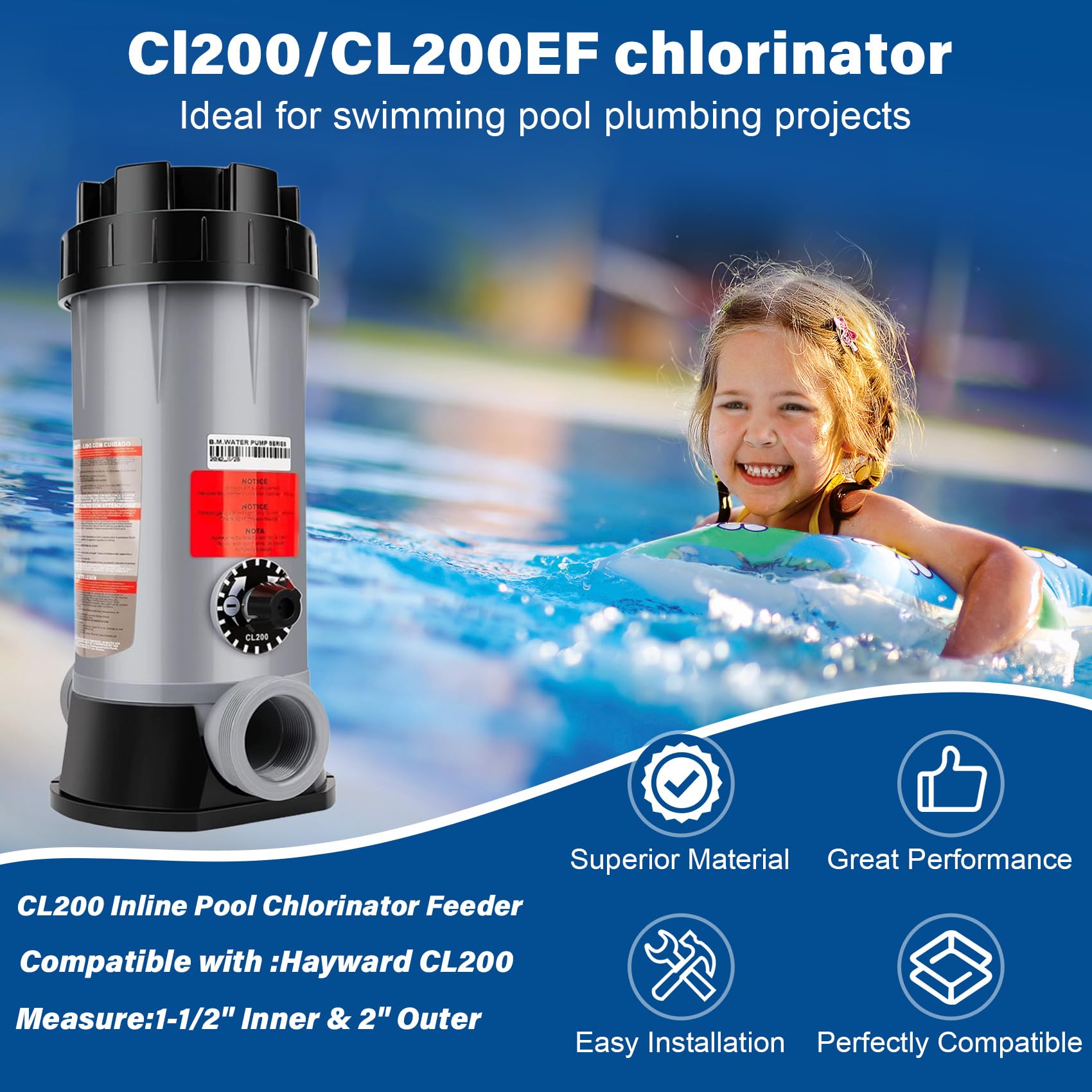 LONGADS CL200 chlorine feeder top view with Easy-Lok nut