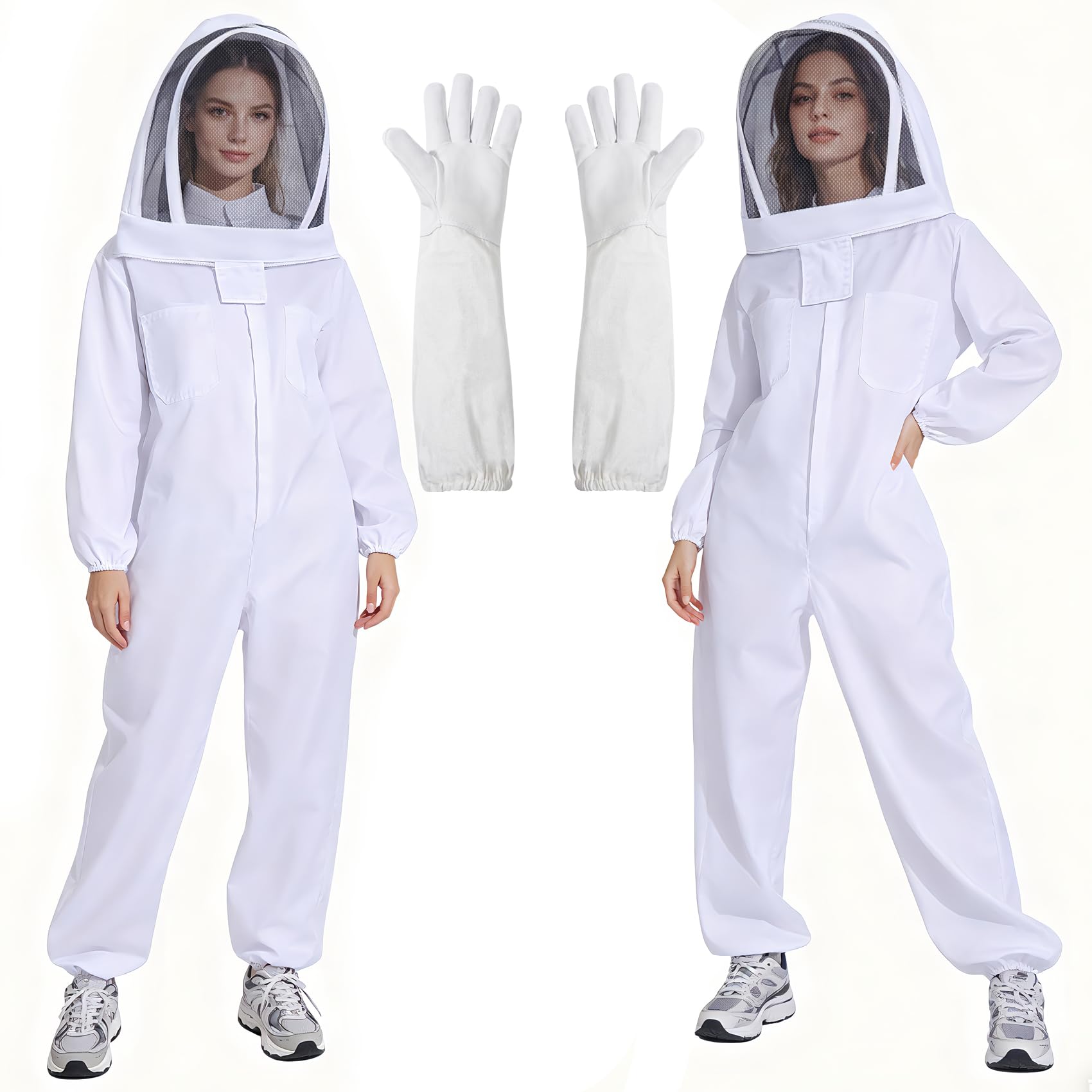 LONGADS full body bee suit with gloves and veil in white