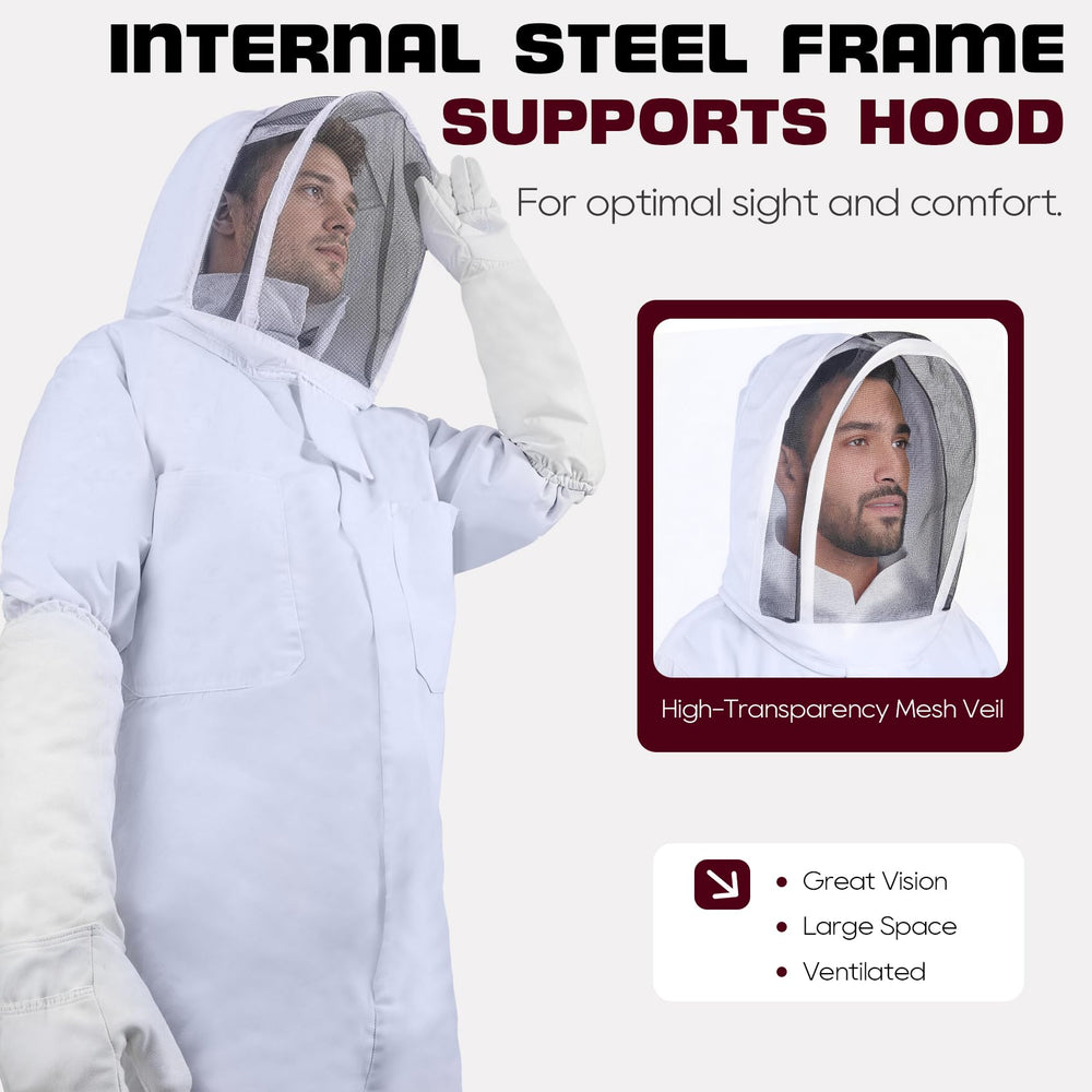 LONGADS Goatskin gloves attached to beekeeping suit