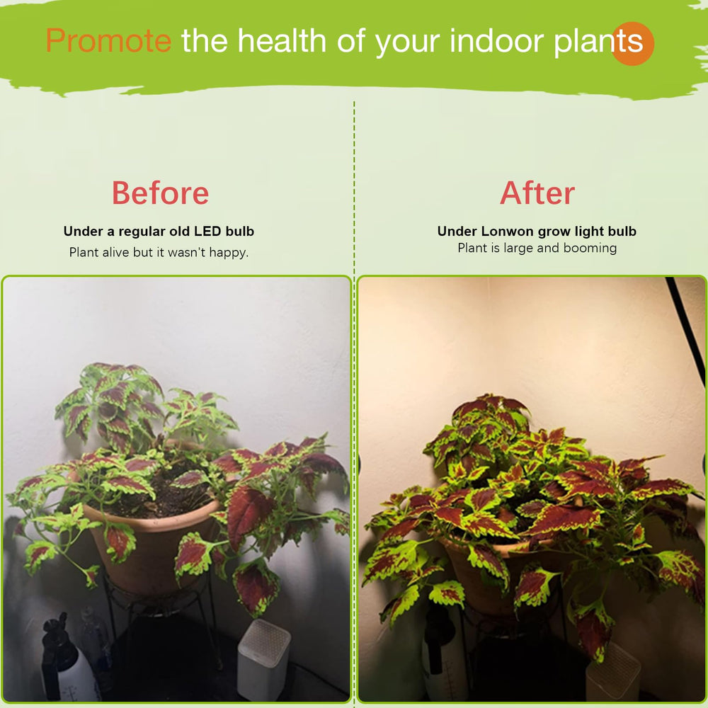 Lonwon Grow Light Bulb shown in use with seedlings