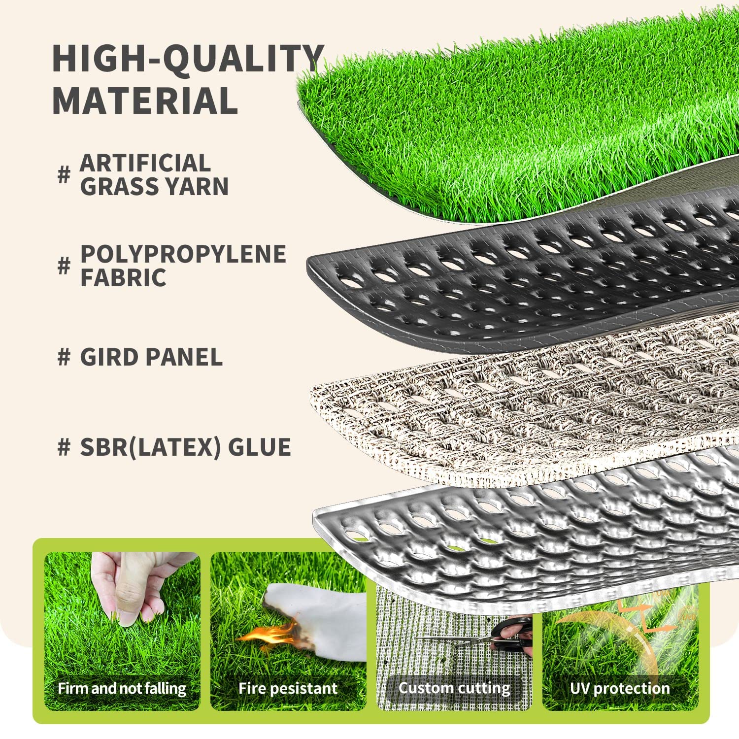 LOOBANI Artificial Grass 3x5ft close-up showing plush fibers