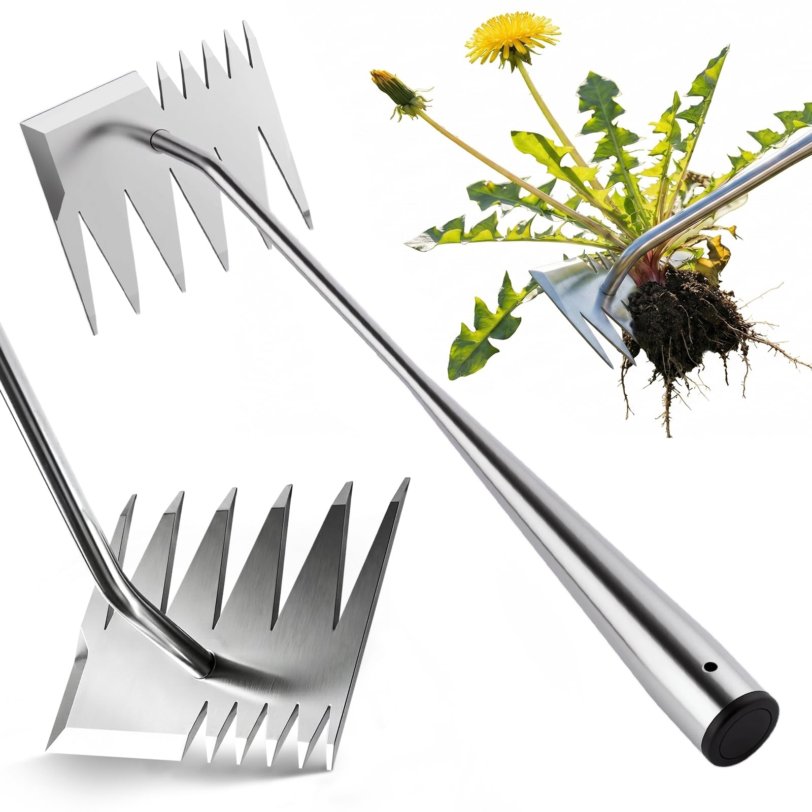 LOOHOI Weed Puller Tool front view with 6-tooth design