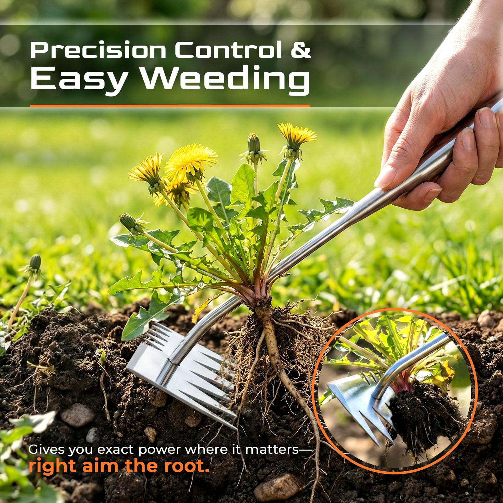 LOOHOI Weed Puller Tool showing heavy-duty stainless steel construction
