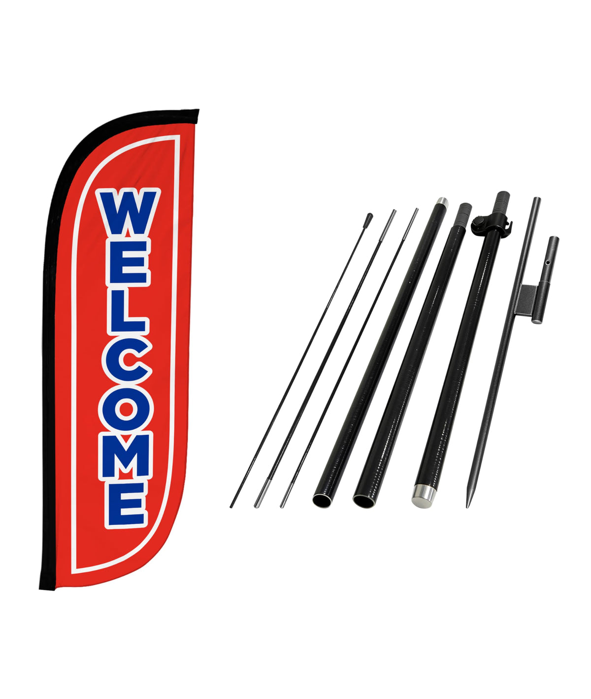 LookOurWay Feather Flag Kit with red and blue colours, front view