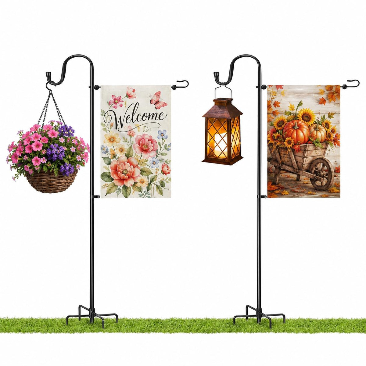 LOPANNY Garden Flag Stand 45IN front view with assembled flag holder
