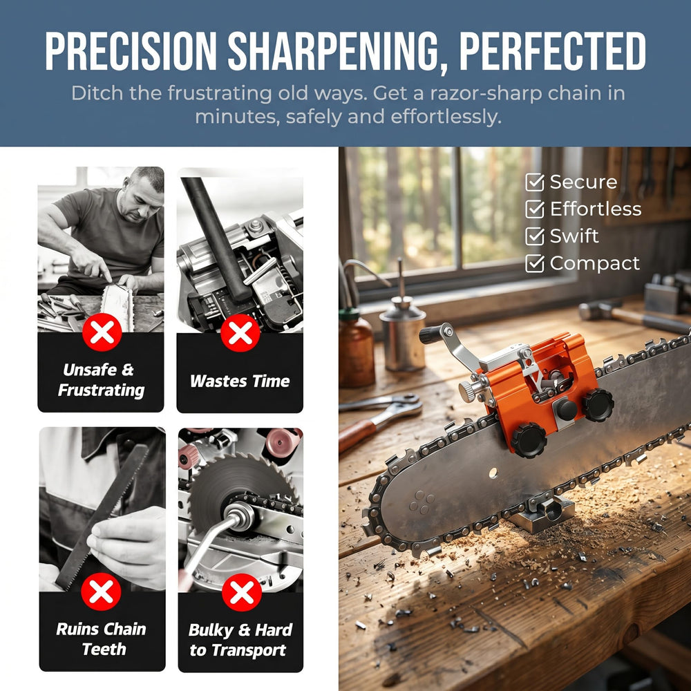 LOQOMI Chainsaw Sharpener with gloves and goggles