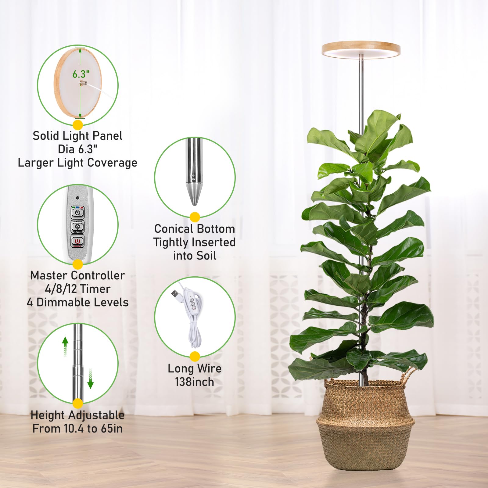 LORDEM Bamboo Grow Light in use with indoor plants