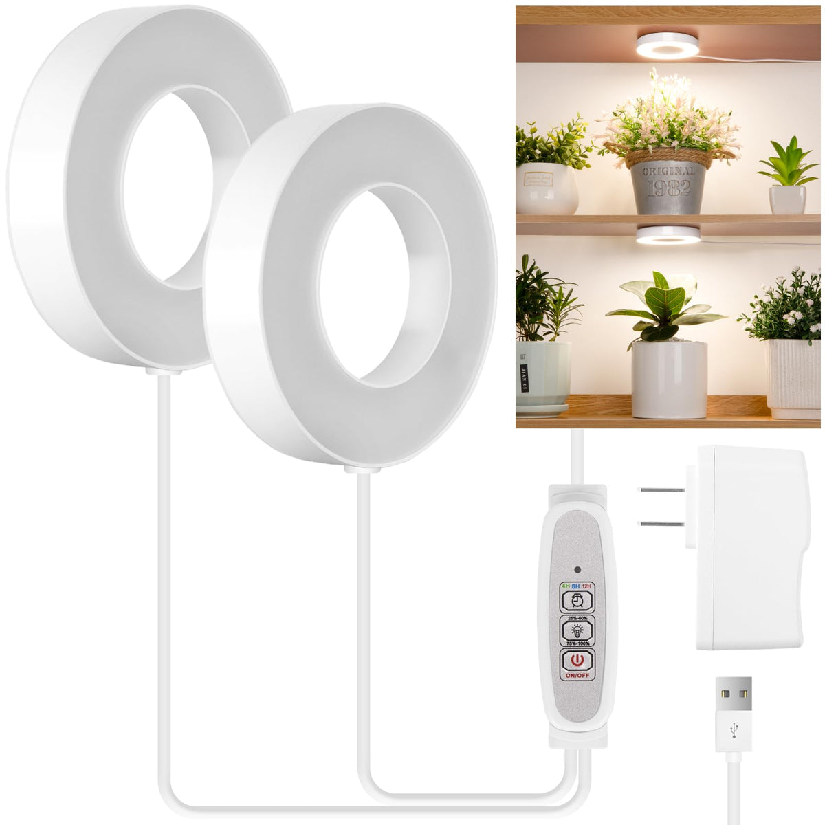 LORDEM Ceiling Grow Light front view with dual heads