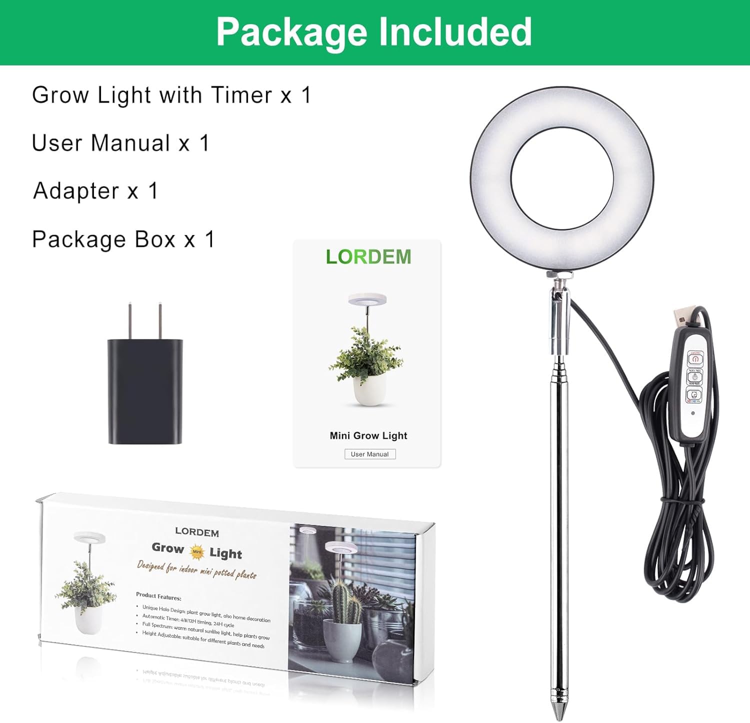 LORDEM full spectrum grow light with plants