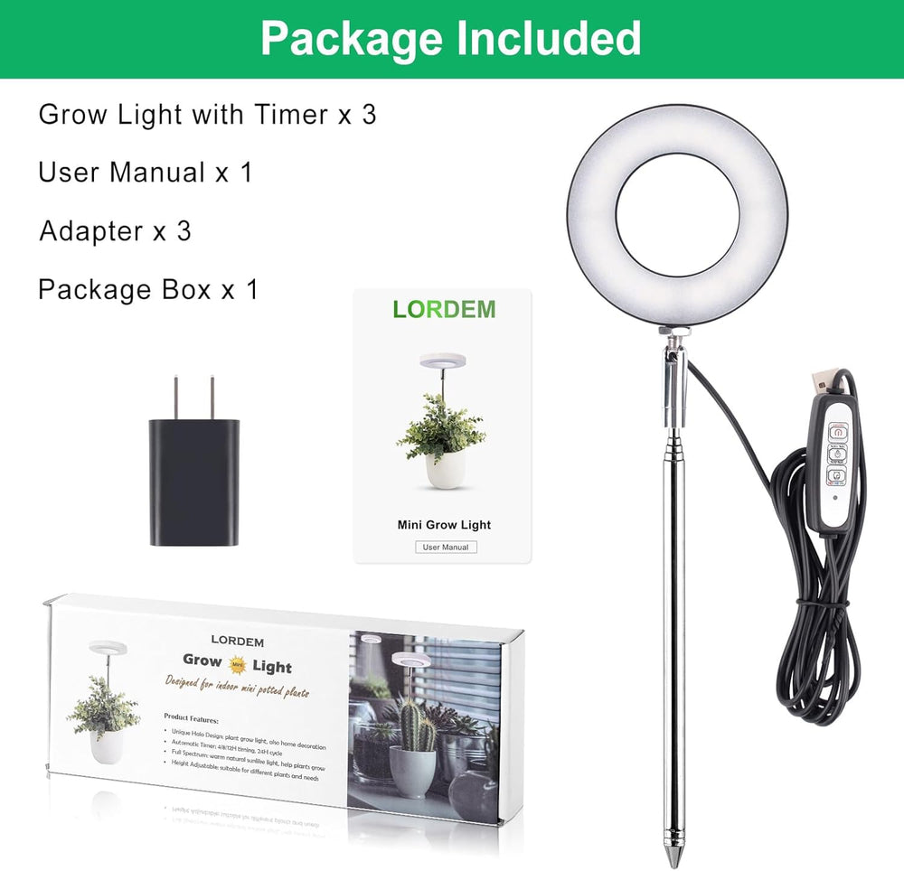 LORDEM Full Spectrum LED Grow Light packaging and contents