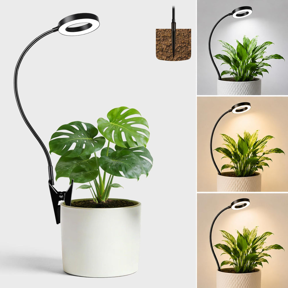 LORDEM Grow Light for Indoor Plants, full view with clip and soil stake