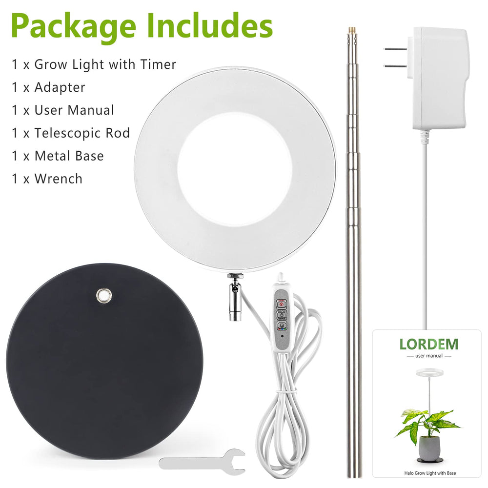 LORDEM Grow Light packaging and included components
