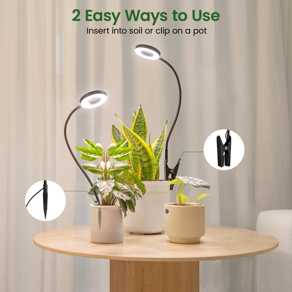 LORDEM Grow Light showing flexible gooseneck and lighting modes