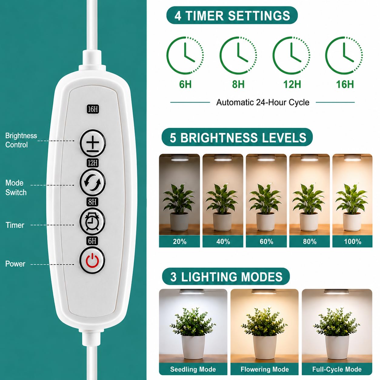 LORDEM Grow Light with timer and adapter included