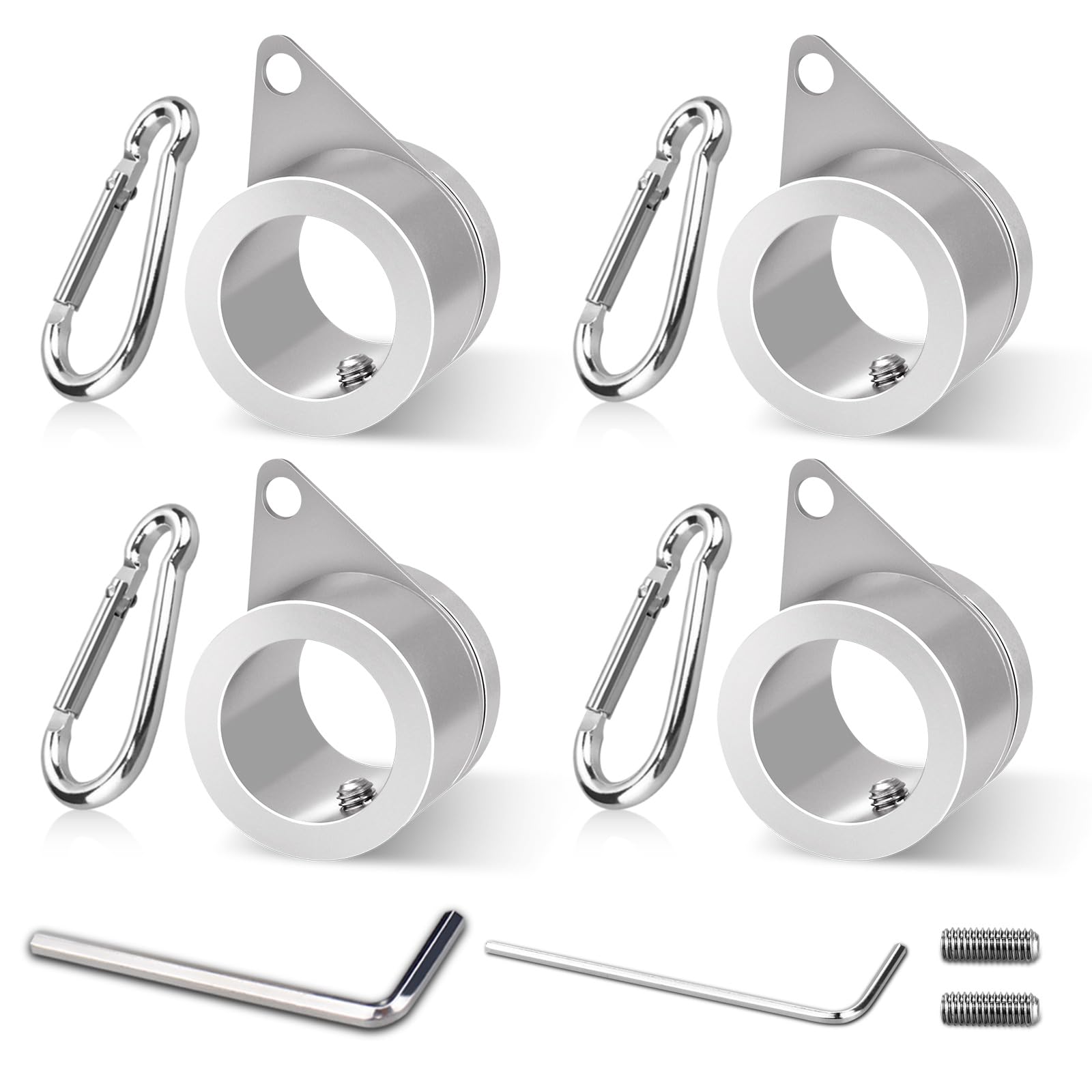 Loretoy 4 Pack Flag Pole Rings with adjustable screws and hooks
