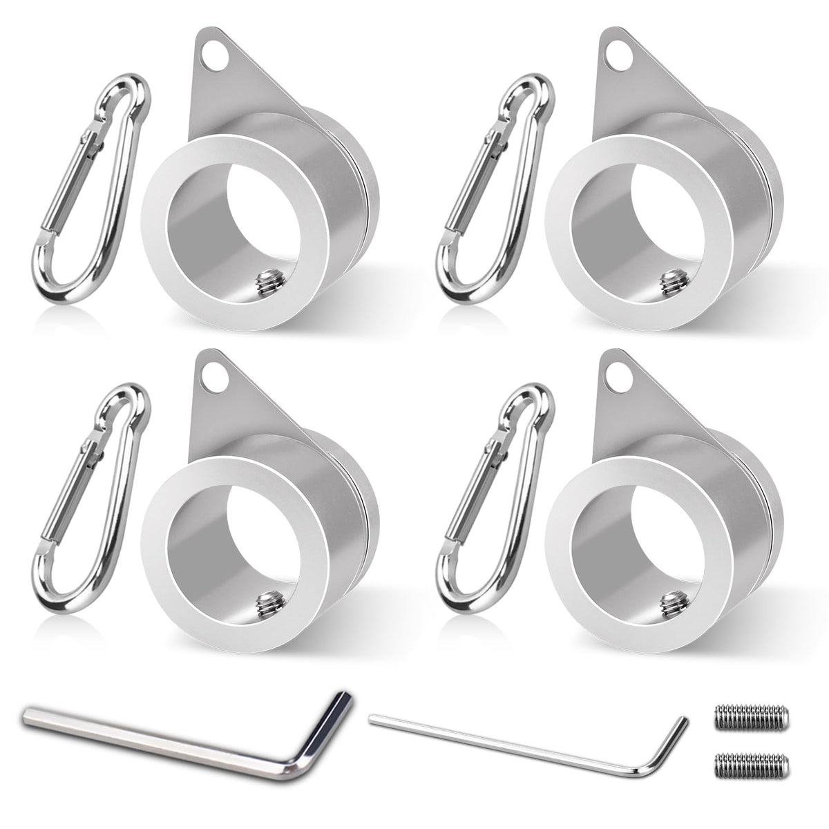 Loretoy 4 Pack Flag Pole Rings with adjustable screws and hooks