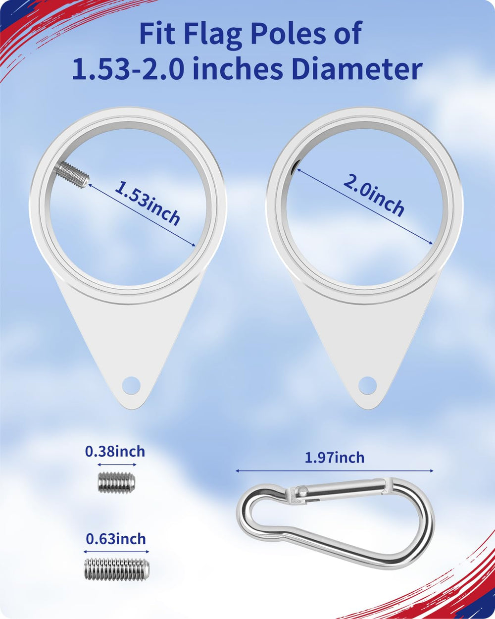 Loretoy Flag Pole Ring with carabiner and hook