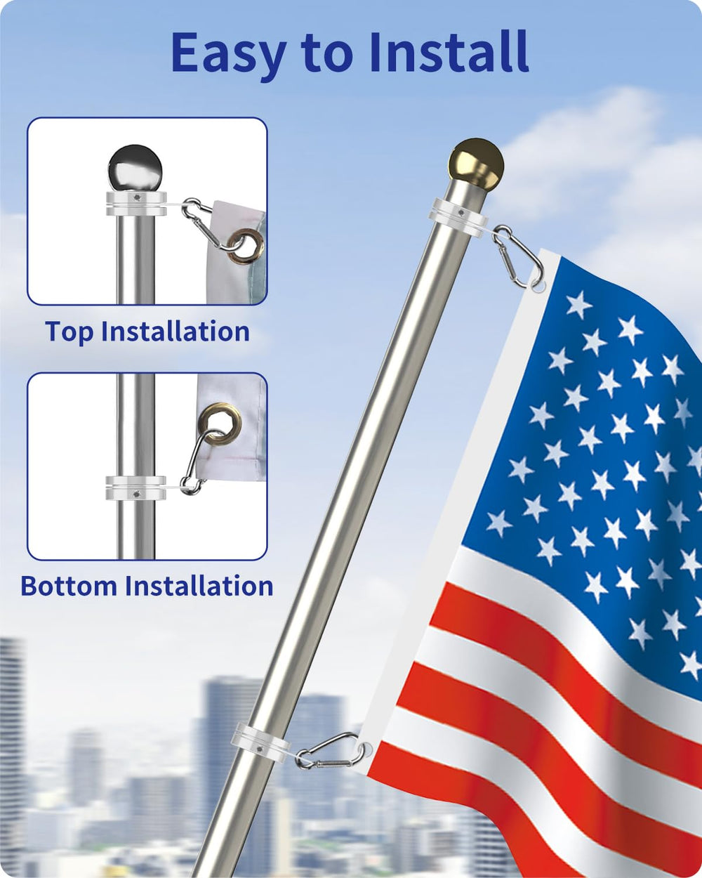 Loretoy flag pole rings in outdoor setting with waving flag