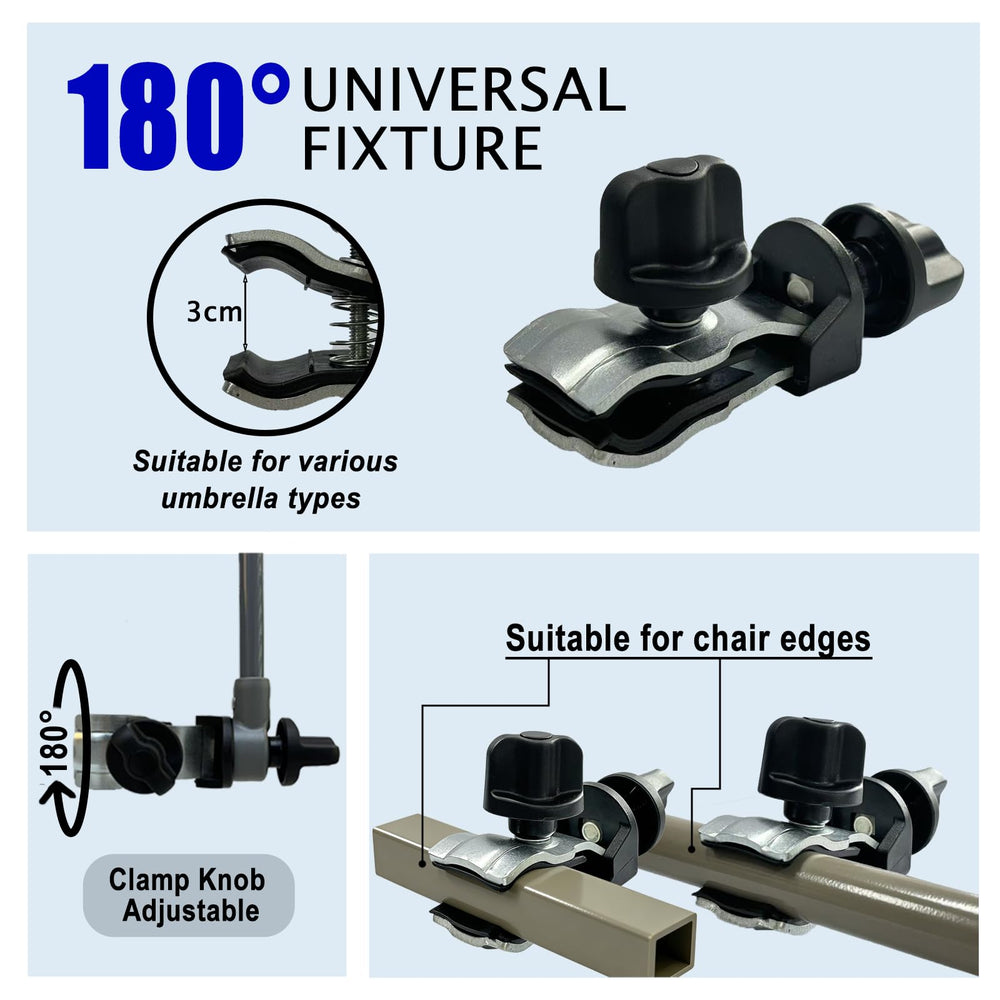 LOTTAFUN Beach Umbrella showing 360-degree adjustable clamp