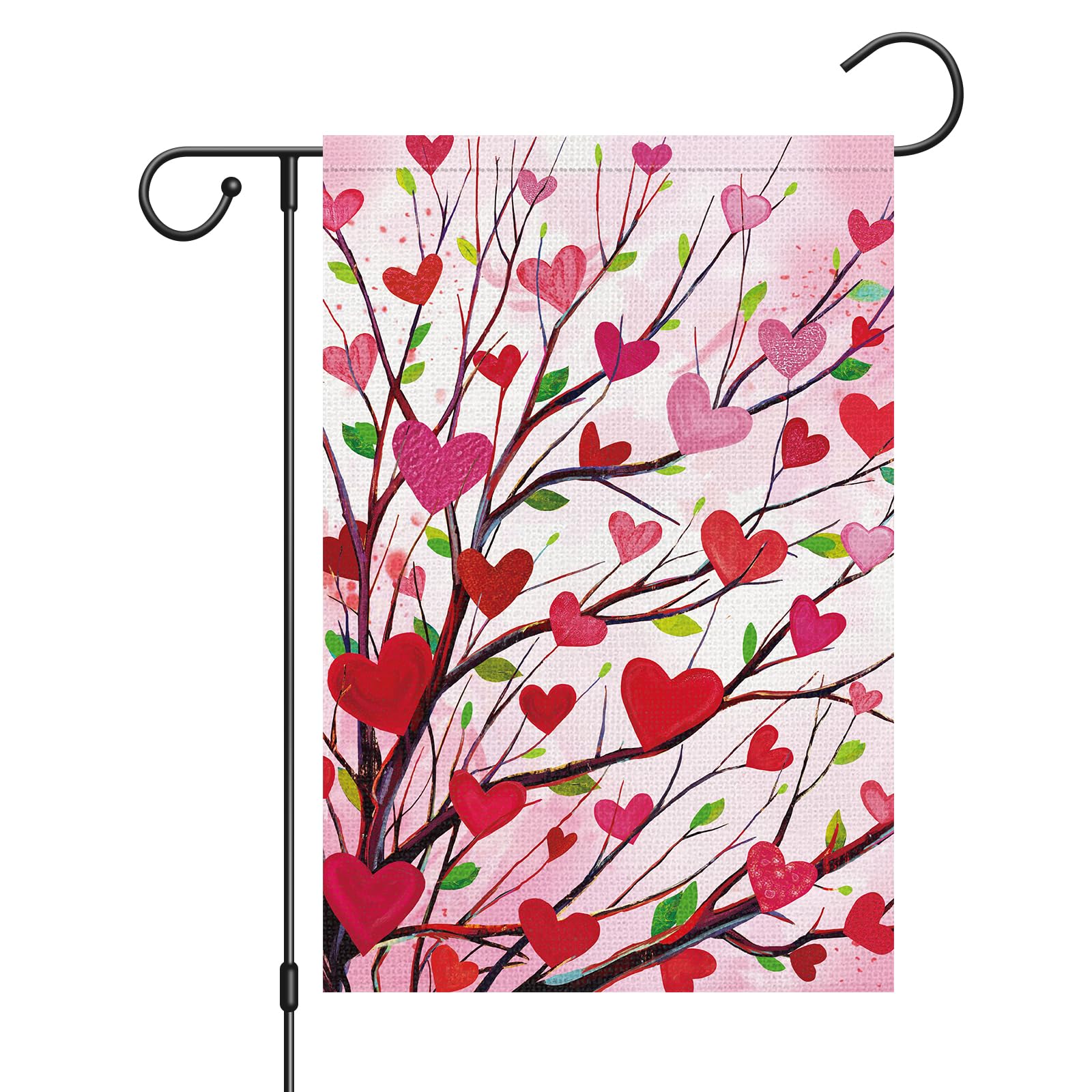 Louise Maelys Garden Flag 12x18 inch front view with heart tree design