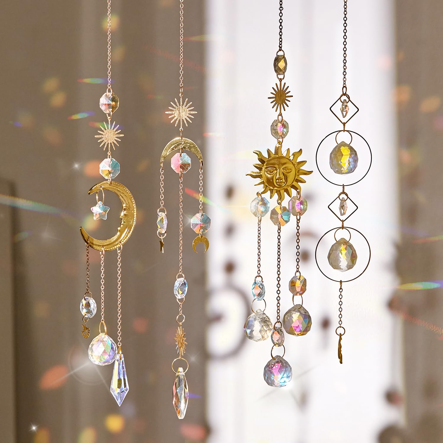 Louxiar 4PK crystal suncatcher hanging in sunlight