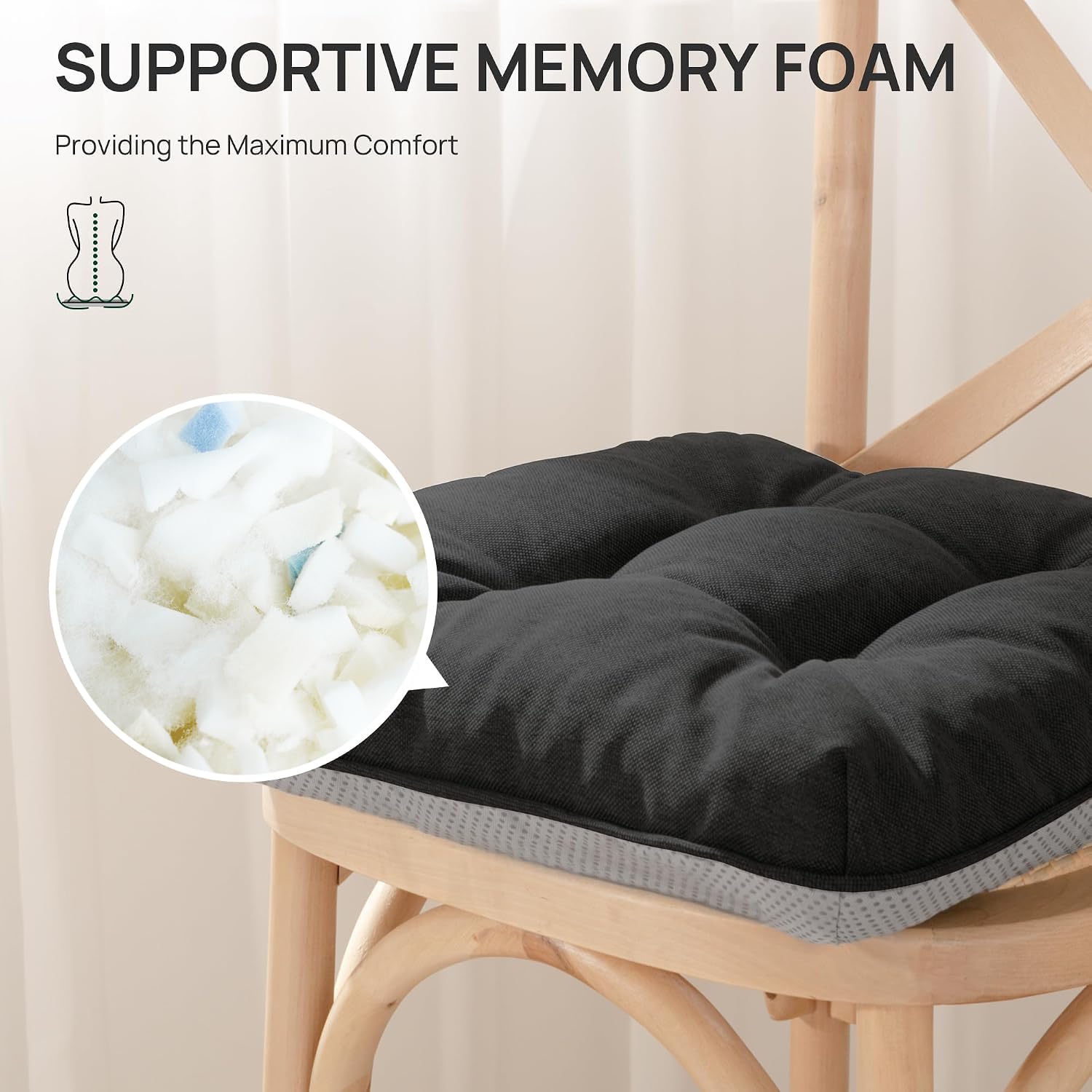 Love's cabin Memory Foam Chair Cushion black with ties