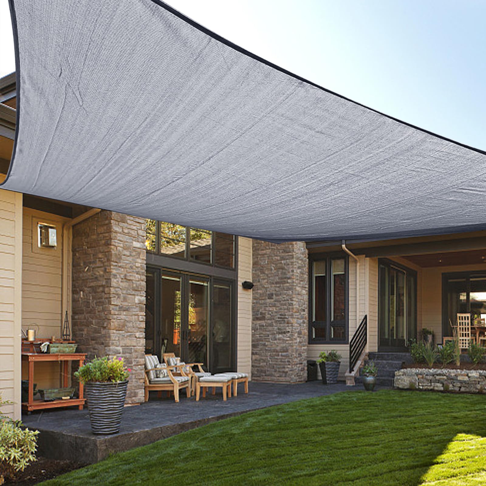 LOVE STORY 10' x 10' Rectangle Sun Shade Sail in Silver Grey front view