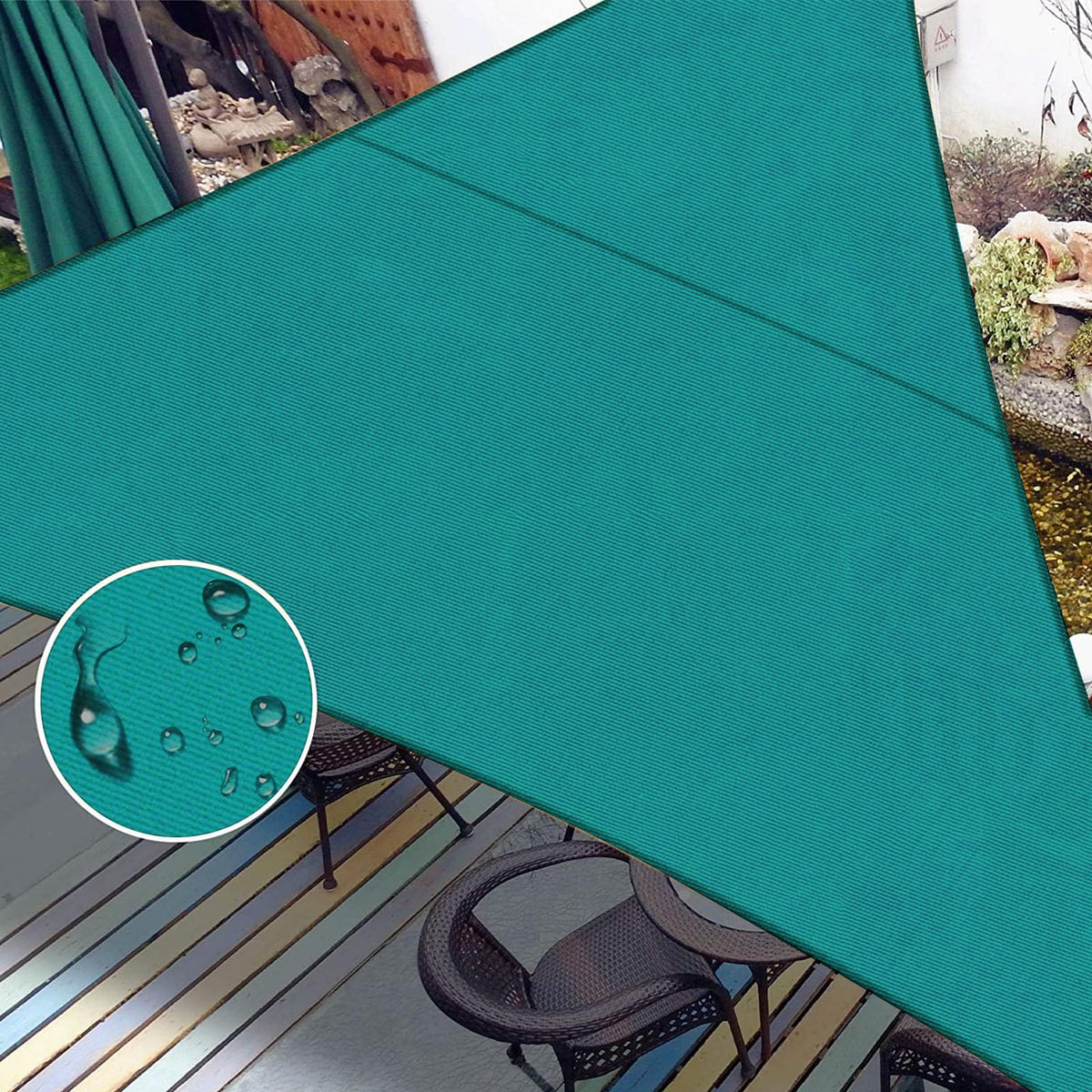 LOVE STORY 10' x 10' x 14' Waterproof Shade Sail front view in turquoise blue