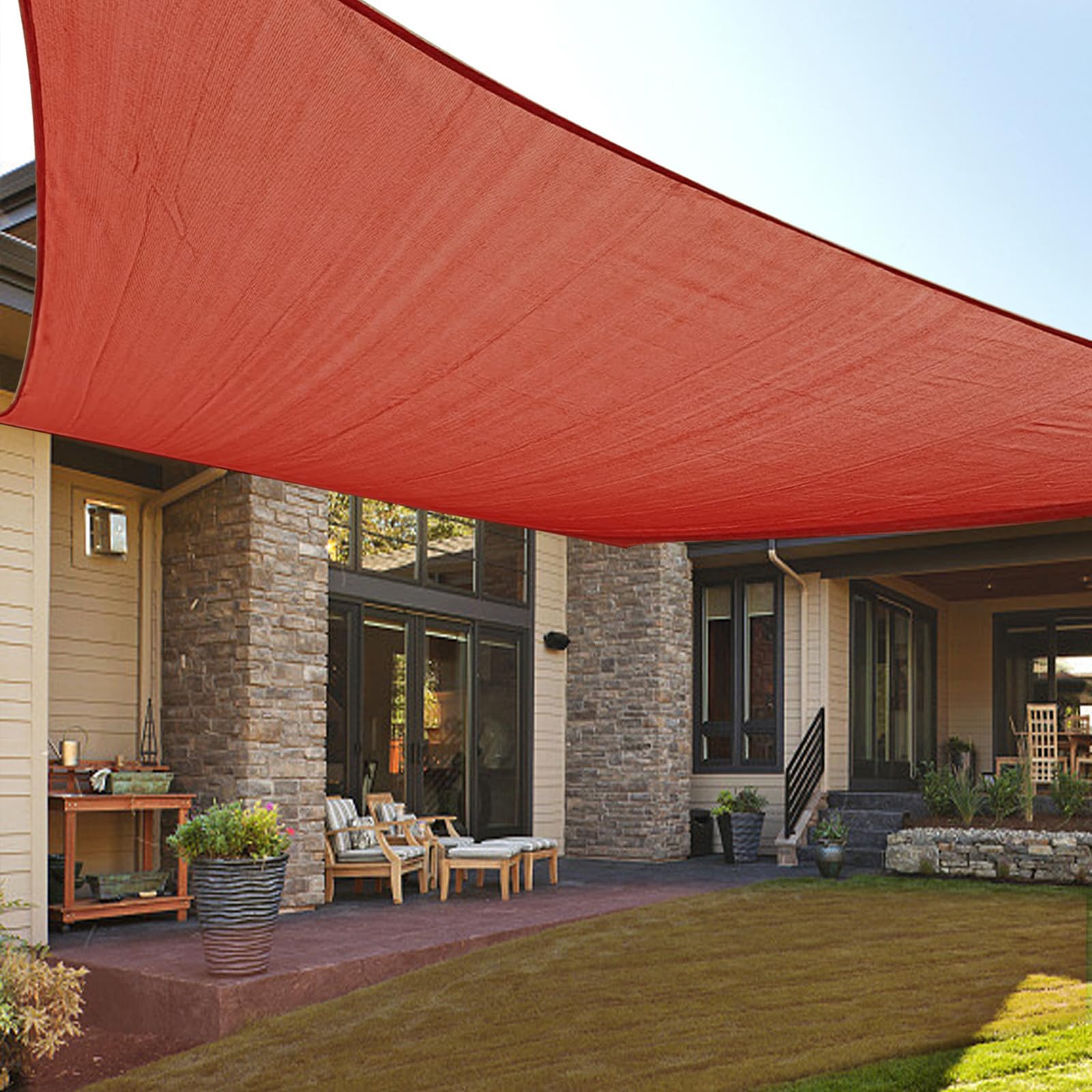 LOVE STORY 12' x 16' rectangle sun shade sail in terra red, front view