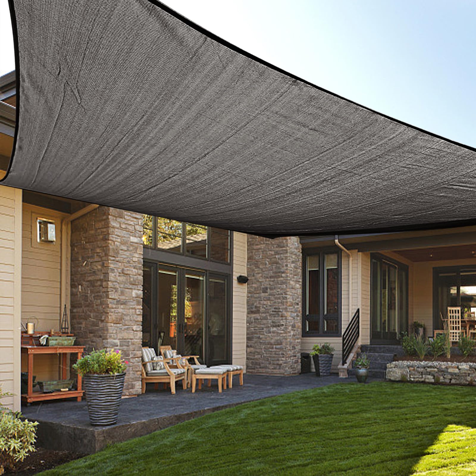 LOVE STORY 16' x 16' Dark Grey Rectangle Sun Shade Sail front view
