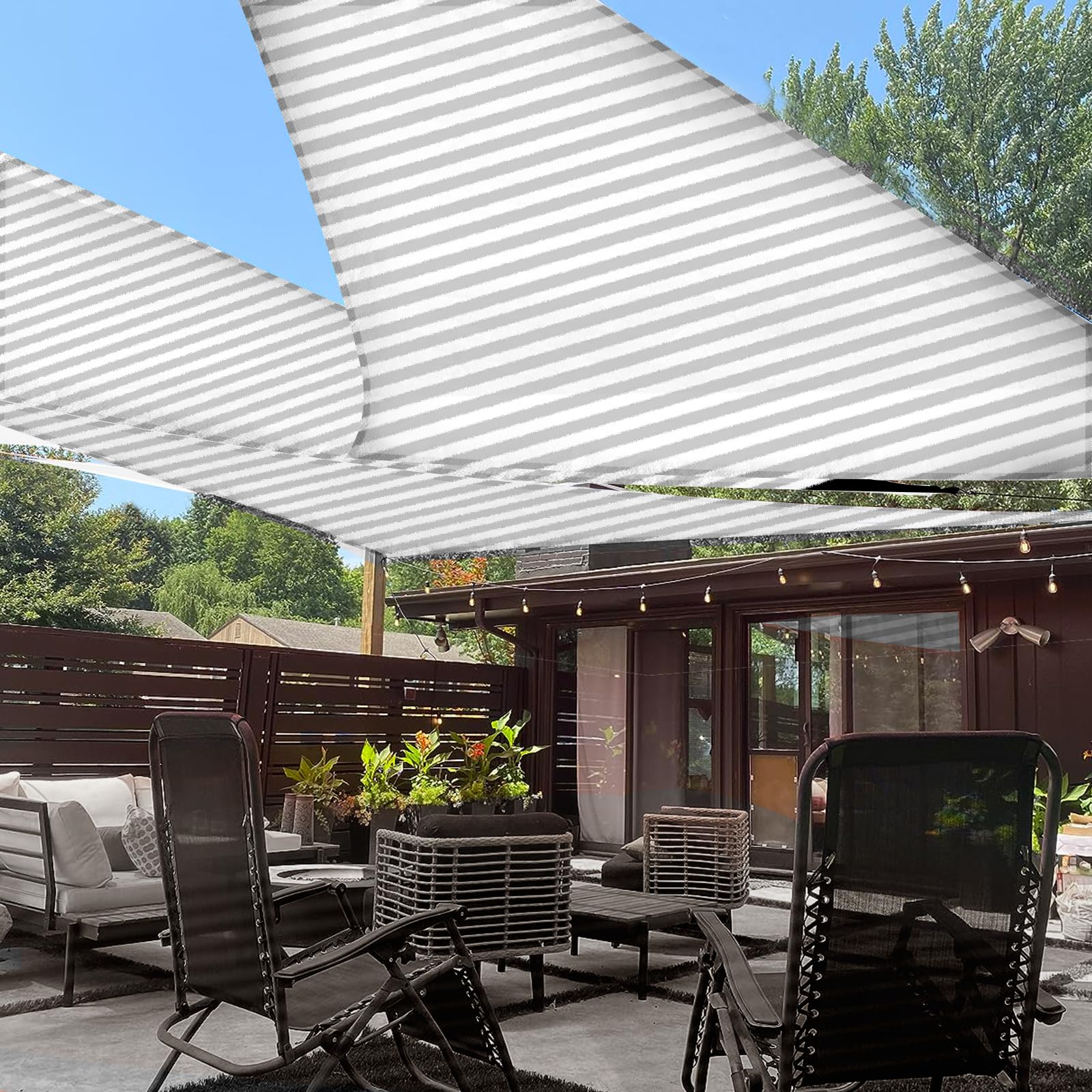 LOVE STORY 16' x 16' Triangle Sun Shade Sail in Grey-White front view