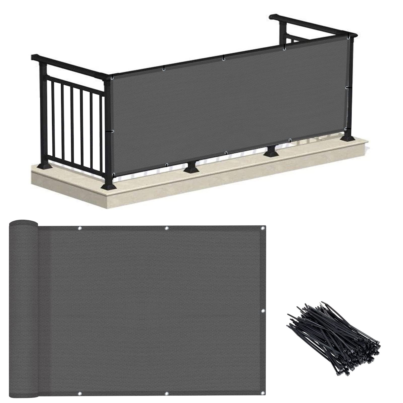 LOVE STORY 2.5' x 5' Balcony Privacy Screen Dark Grey front view