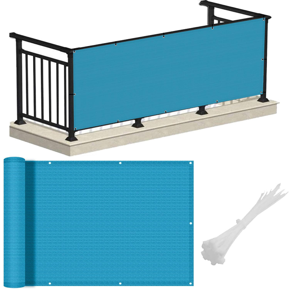 LOVE STORY 3' x 10' Balcony Privacy Screen Cover in Turquoise Blue, front view