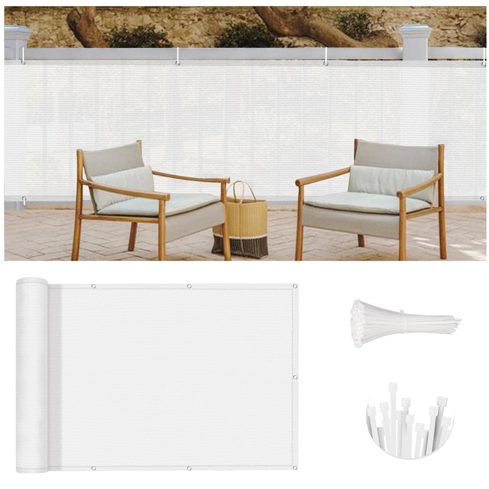 LOVE STORY 3' x 6' Balcony Privacy Screen Cover in white
