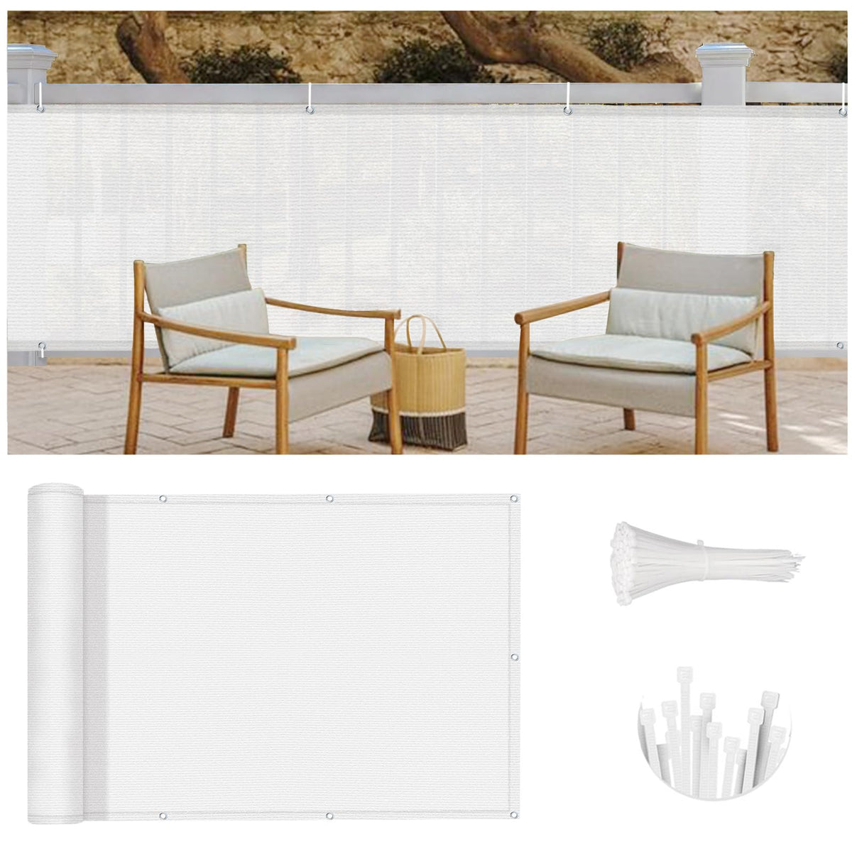 LOVE STORY 3' x 6' Balcony Privacy Screen Cover in white