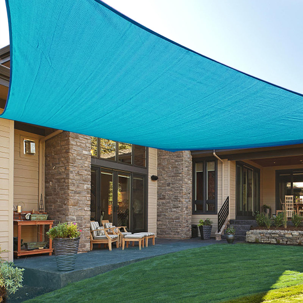 LOVE STORY 8' x 10' turquoise blue sun shade sail front view
