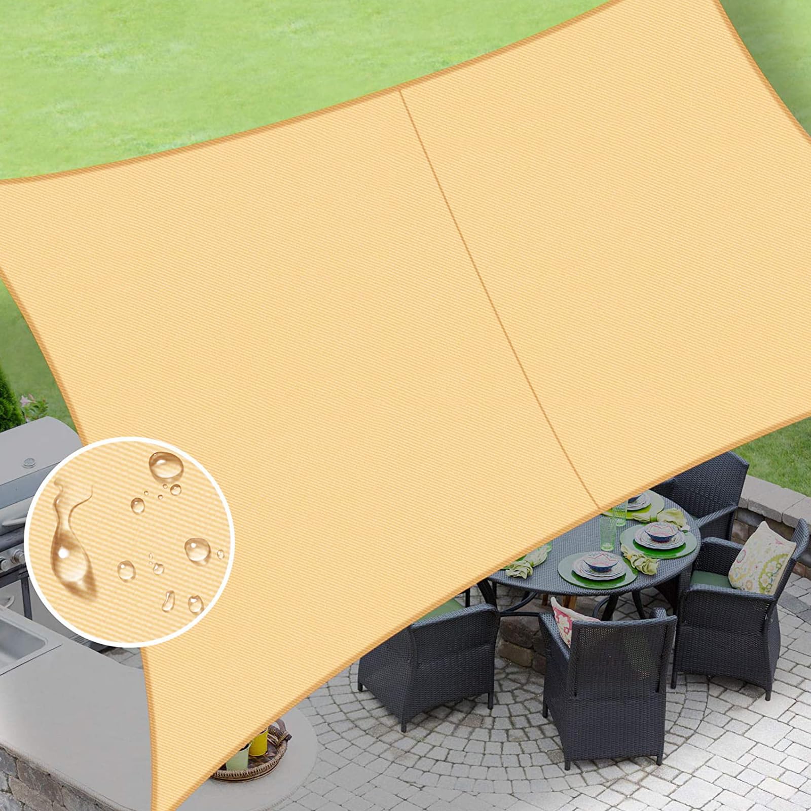 LOVE STORY 8' x 10' Waterproof Sun Shade Sail in Sand colour