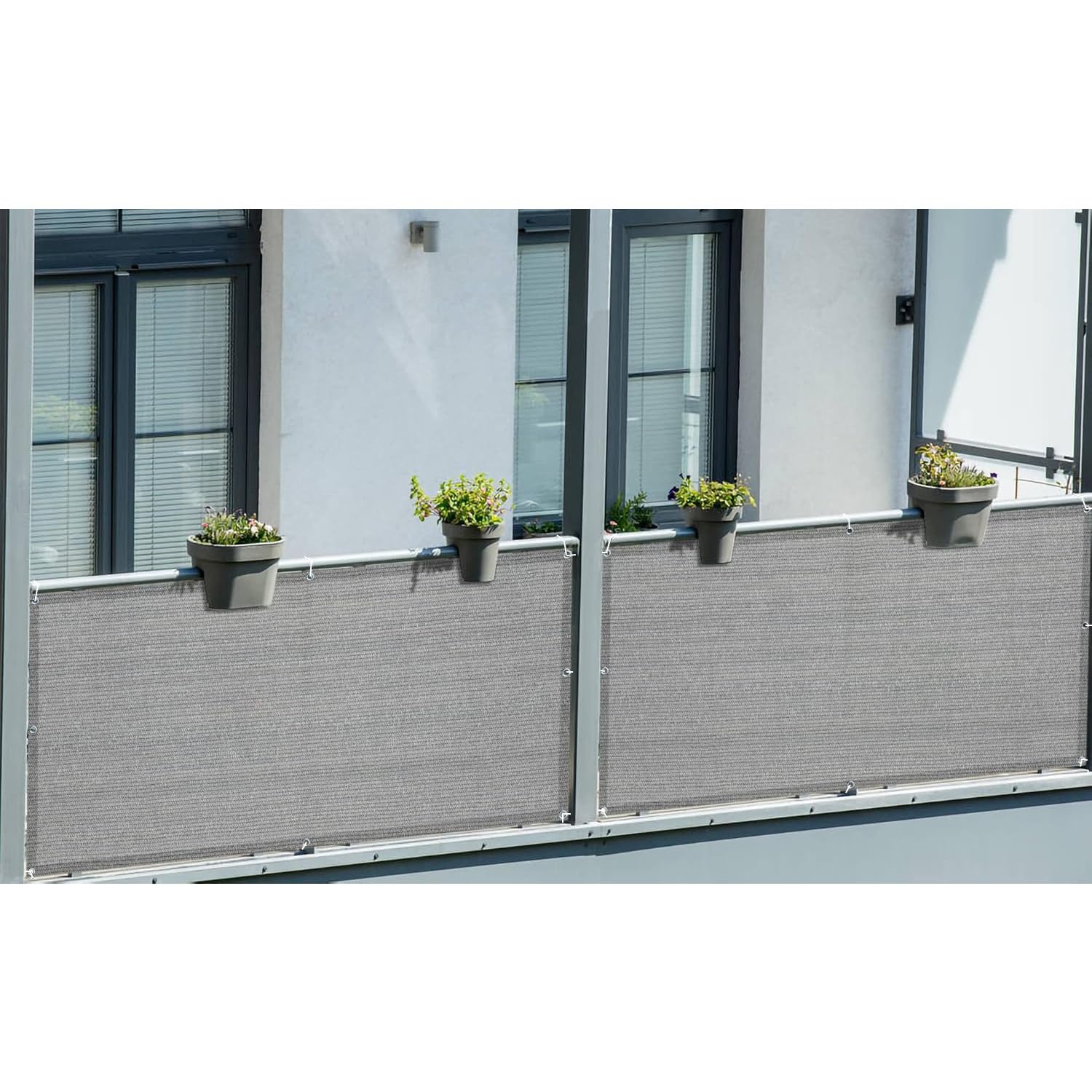 LOVE STORY Balcony Privacy Screen Cover displayed in a sunny outdoor area