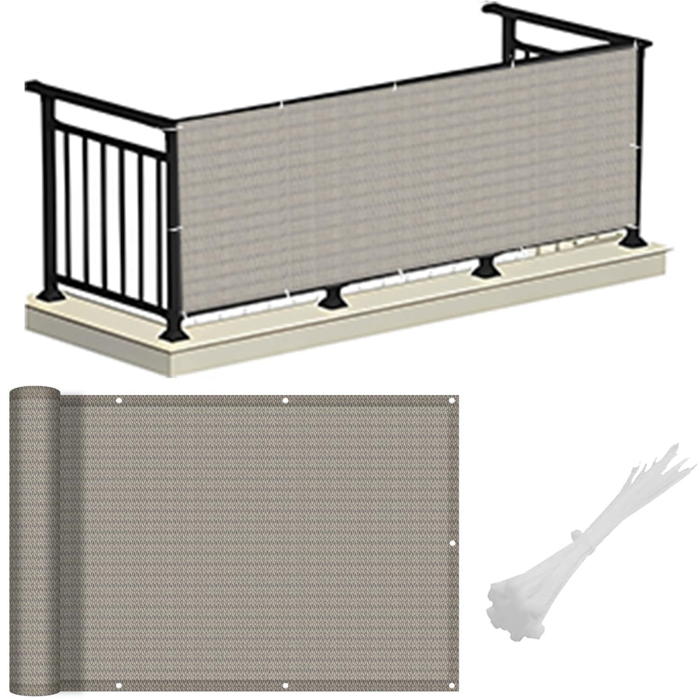 LOVE STORY Balcony Privacy Screen Cover front view in Beige-Grey